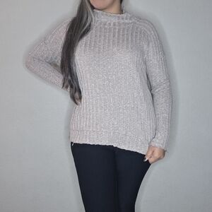 Free People Gray/Brown Ribbed mockneck Top Size Large